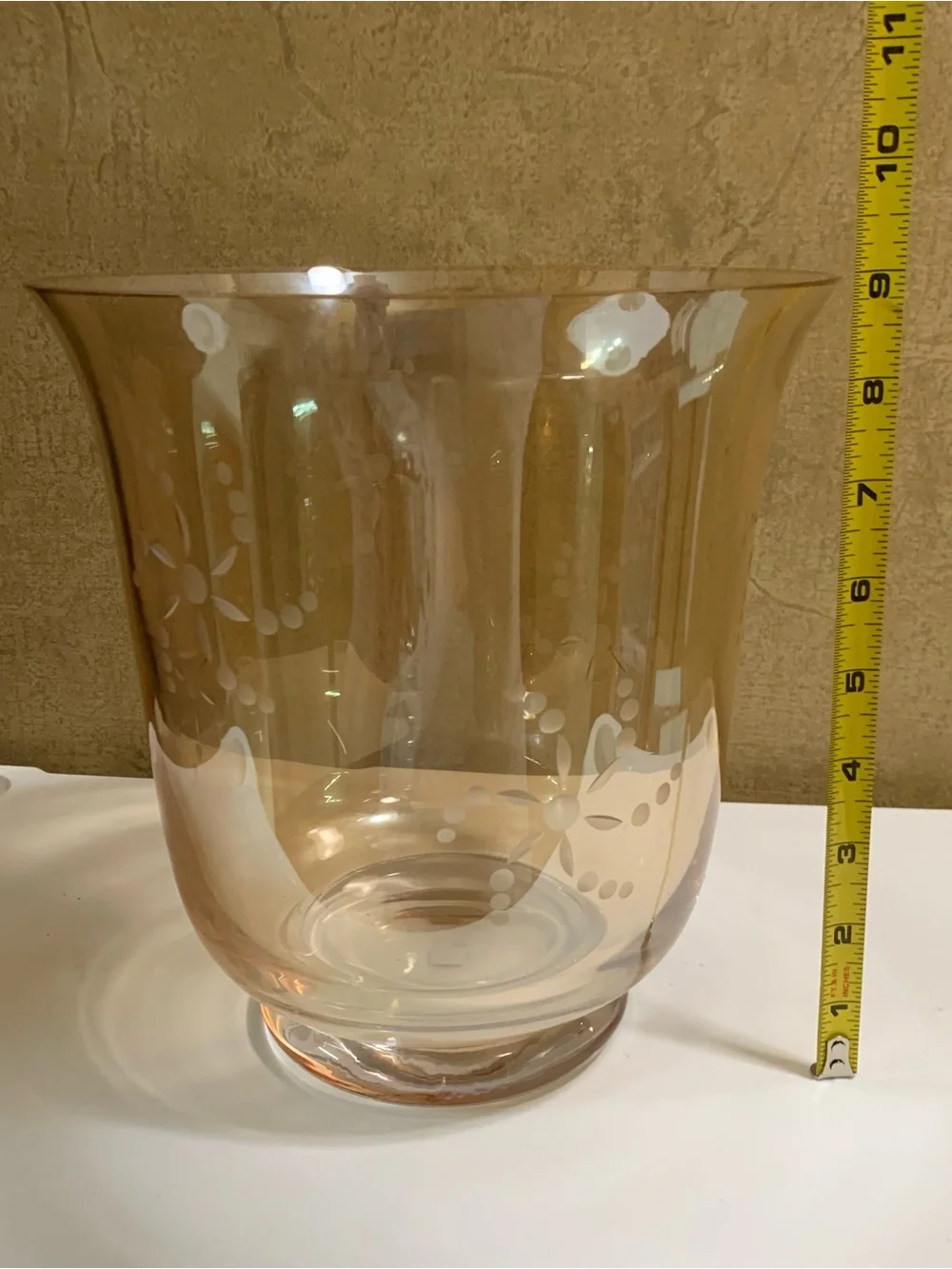 PartyLite Golden Luster Hurricane Candle Holder Vase Hand Blown Glass P8632 NIB